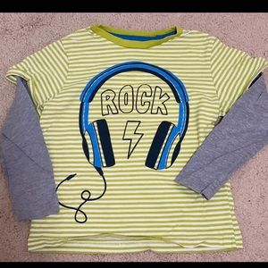 Mini Boden earphone yellow stripe long sleeve tee